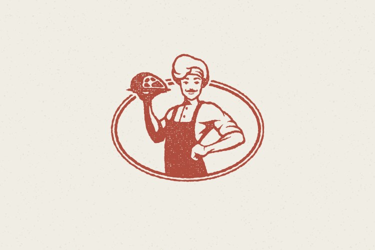 Male cook silhouette carrying plate with delicious vector image