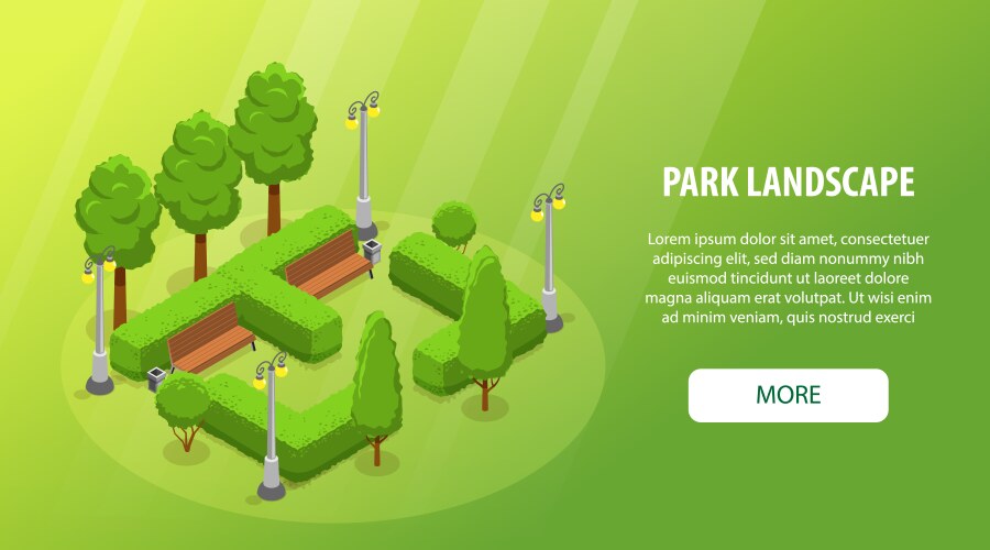 Isometric park landscape horizontal banner vector image