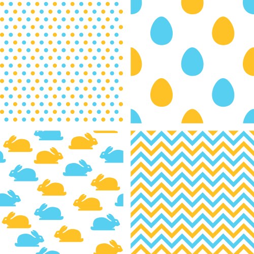 Set of easter seamless patterns with eggs rabbits vector image