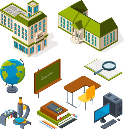 School and education isometric back to 3d vector image