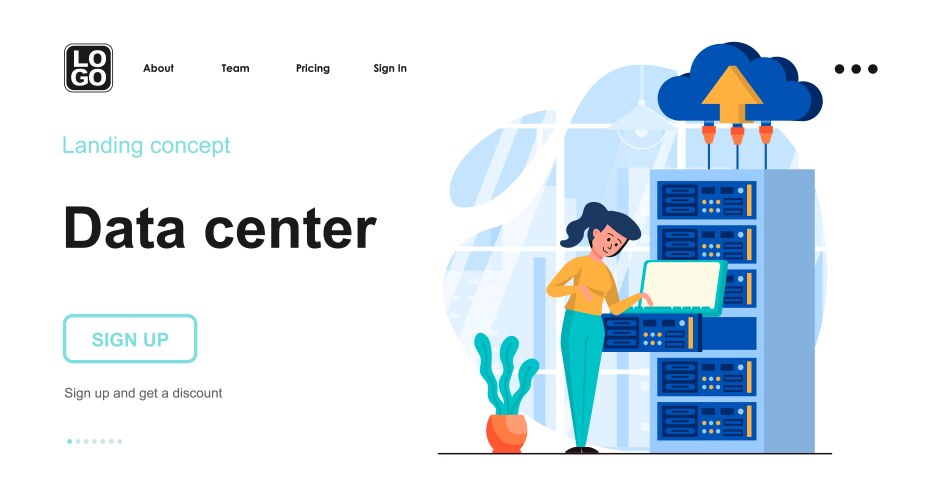 Data center web concept datacenter with equipment vector image