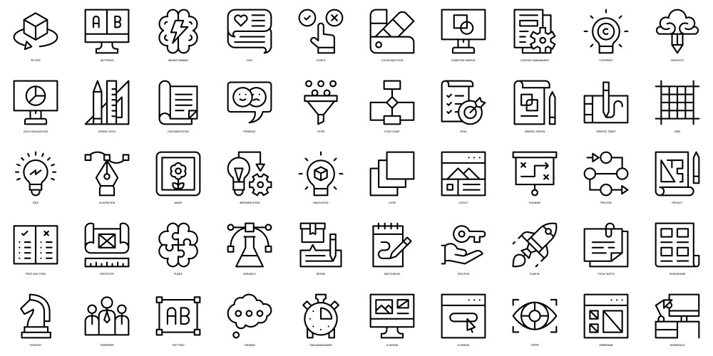 set of thin line design thinking icons vector image