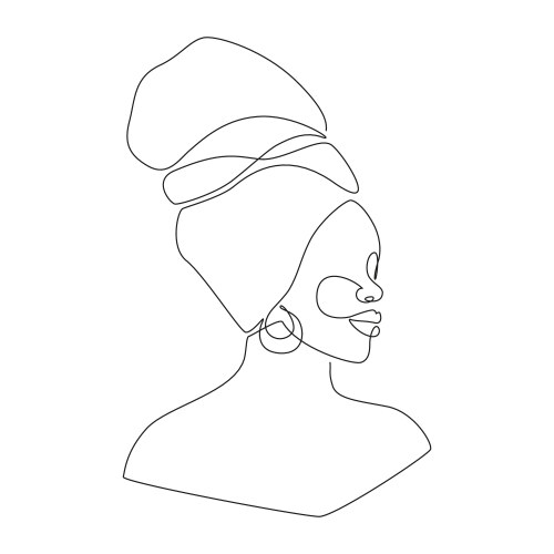 african woman face in one line drawing portrait vector image