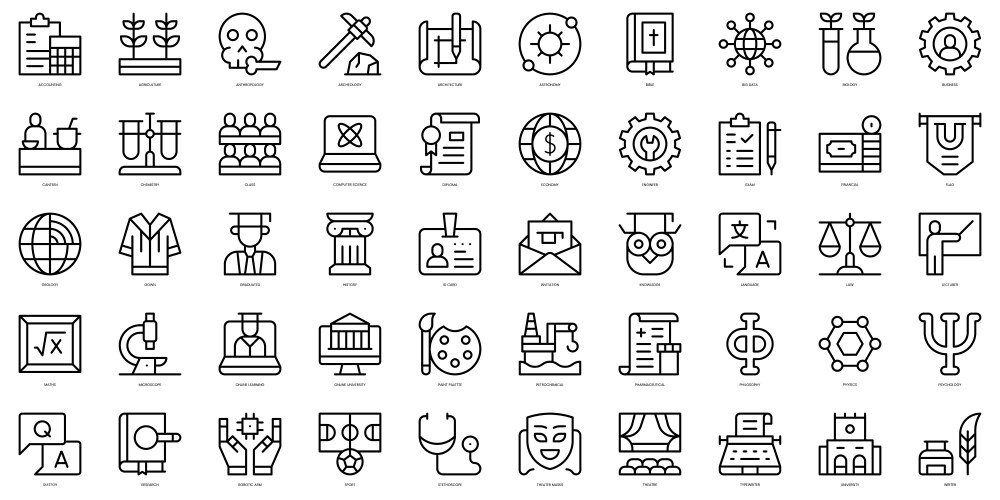 Set of thin line university icons vector image