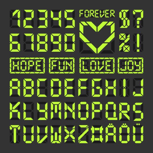 Digital led font alphabet letters and numbers vector image