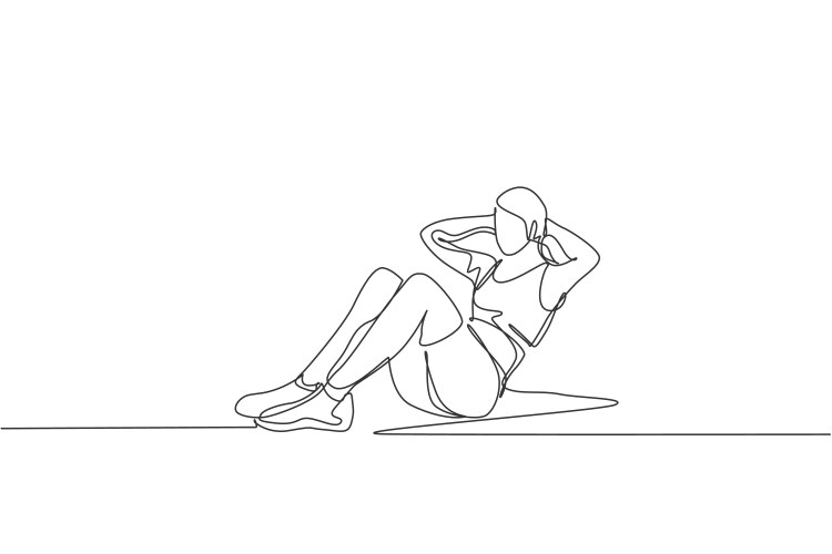 One single line drawing young woman working out vector image