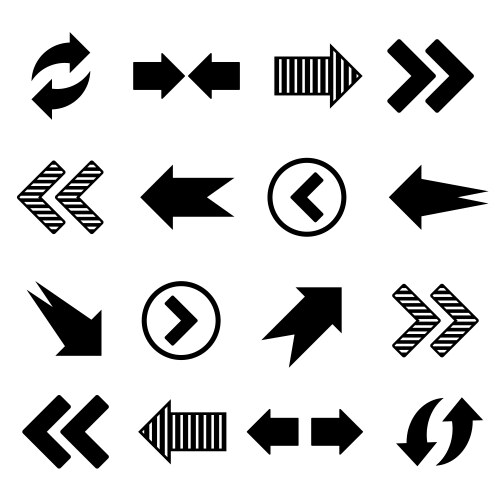 set black arrow icon collection flat vector image