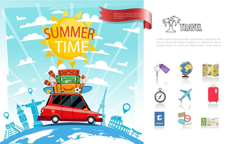 Flat summer travel concept vector image