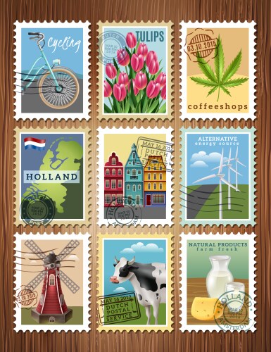 Holland travel stamps set poster vector image