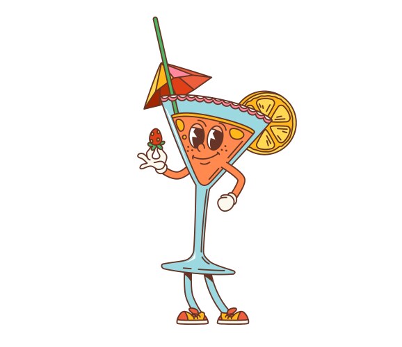 Retro cartoon groovy party cocktail character vector image