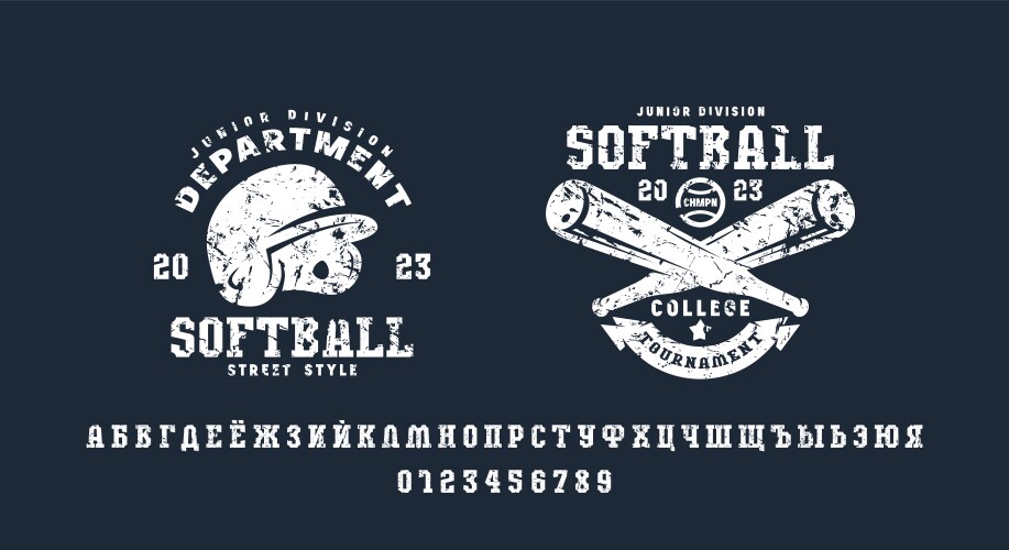 Cyrillic serif font in sport style and baseball vector image