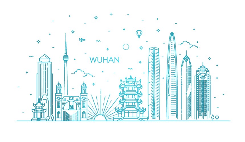 Outline wuhan china city skyline vector image