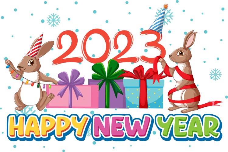 Happy new year text with cute rabbit for banner vector image