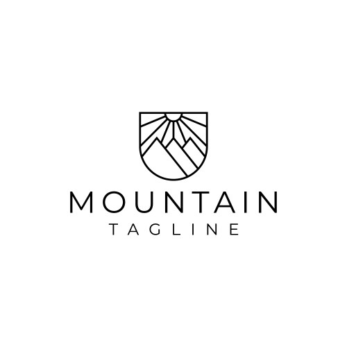 Minimalist mountain peaks emblem shield logo vector image