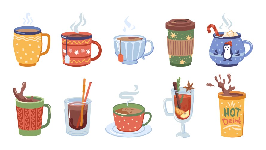 Christmas drinks hot beverages for winter vector image