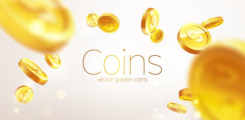 Banner realistic gold coins flying gray vector image