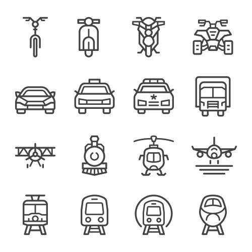 vehicle front line icon set vector image