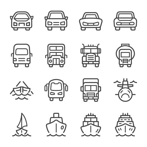 vehicle front line icon set vector image