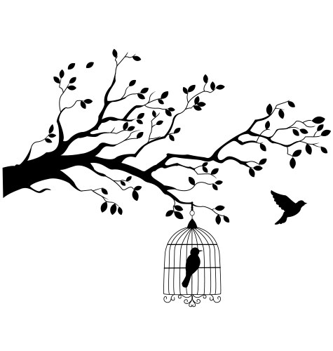 Tree silhouette with bird flying vector image