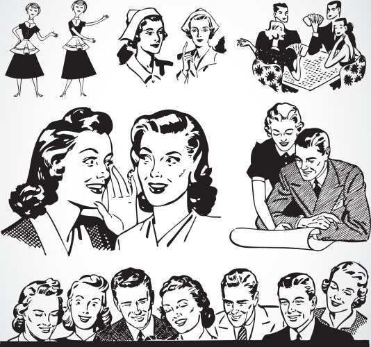 Retro men and women vector image