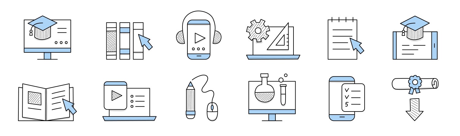 Online education doodle icons isolated elements vector image