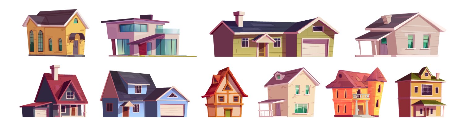 House town building icon set vector image