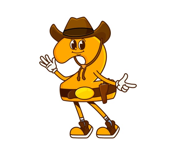 Groovy cartoon math number 2 character as cowboy vector image