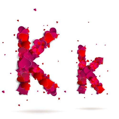 Letter k made from hearts love alphabet vector image