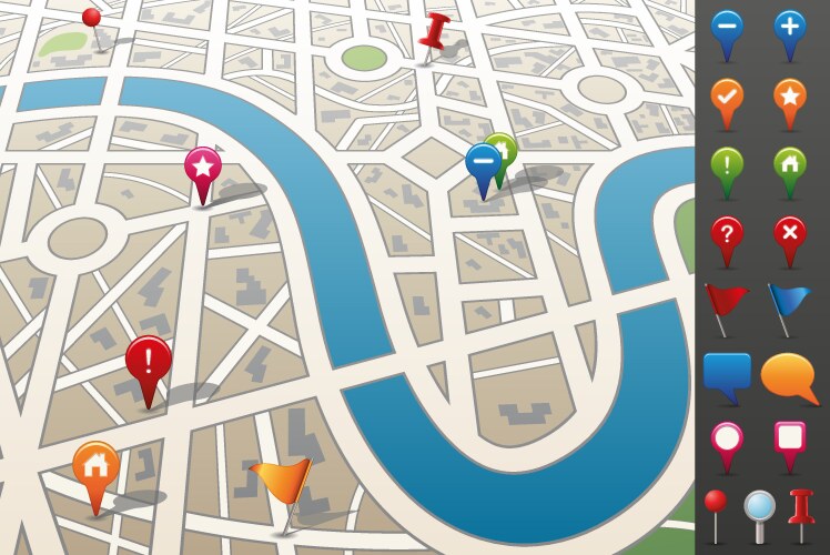 City map with gps icons vector image