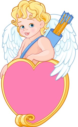 cupid with bow and arrow holds heard vector image