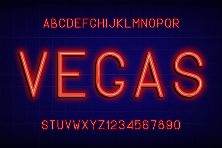 neon glowing font alphabet with english letters vector image