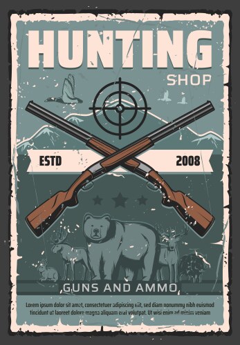 hunter gun and ammo shop hunting club vector image