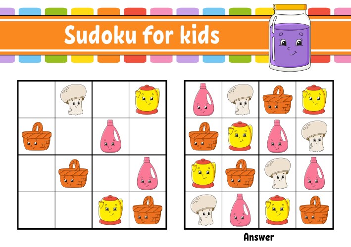 Sudoku for kids education developing worksheet vector image