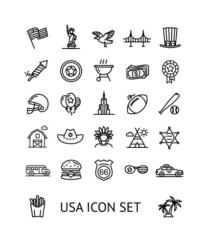 Usa sign black thin line icon set vector image