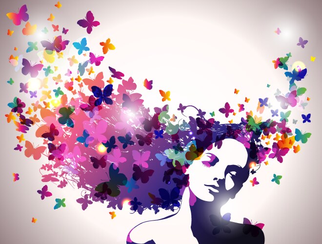 Woman with butterflies flying from her hair vector image