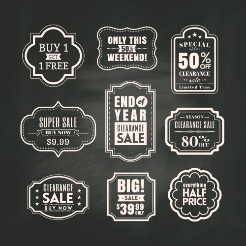 Retail sale tags sign frame on chalkboard vector image