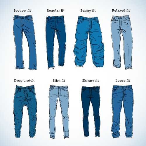 Denim fit hand drawn set vector image