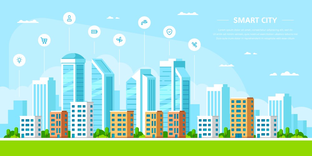 smart city concept banner design in flat style vector image