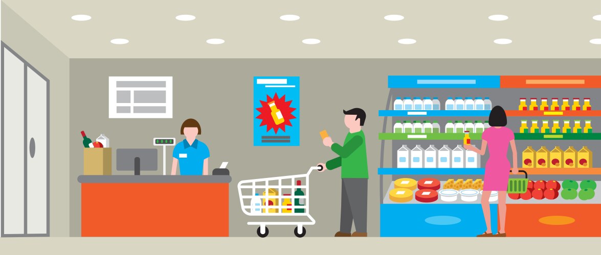 Supermarket with shopping vector image