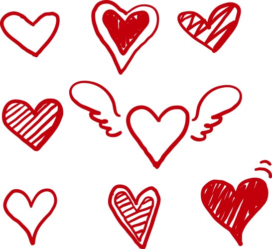 Hand drawn doodle hearts love heart vector image