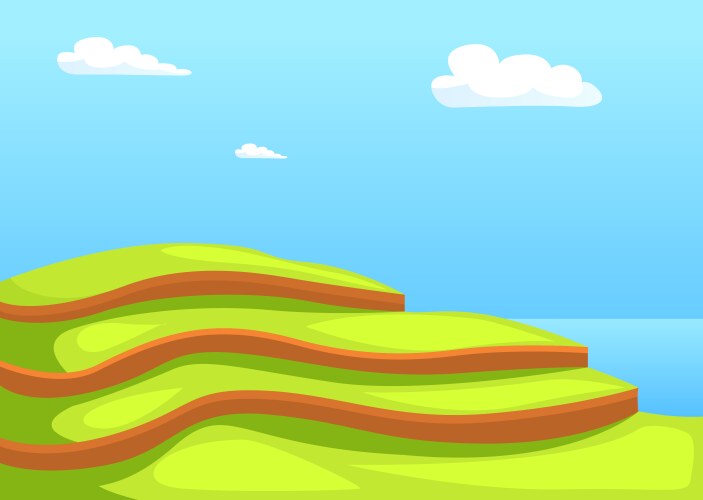 Green hills forming steps leading to the blue vector image