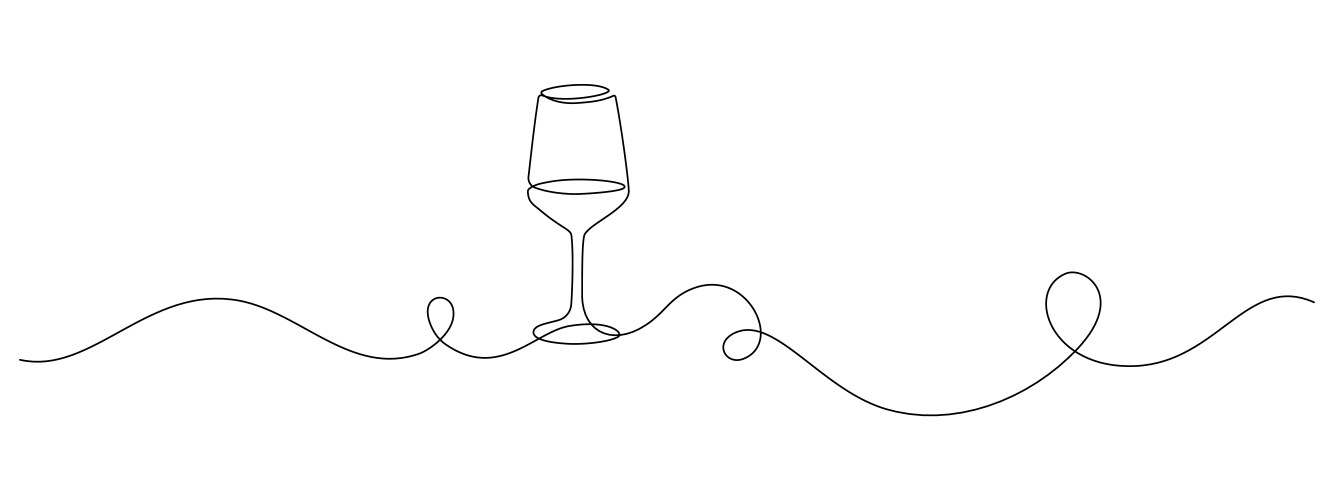 Continuous one line drawing of glass wine vector image