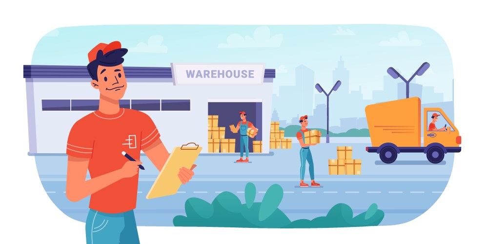 Delivery logistics warehouse parcel boxes deliver vector image