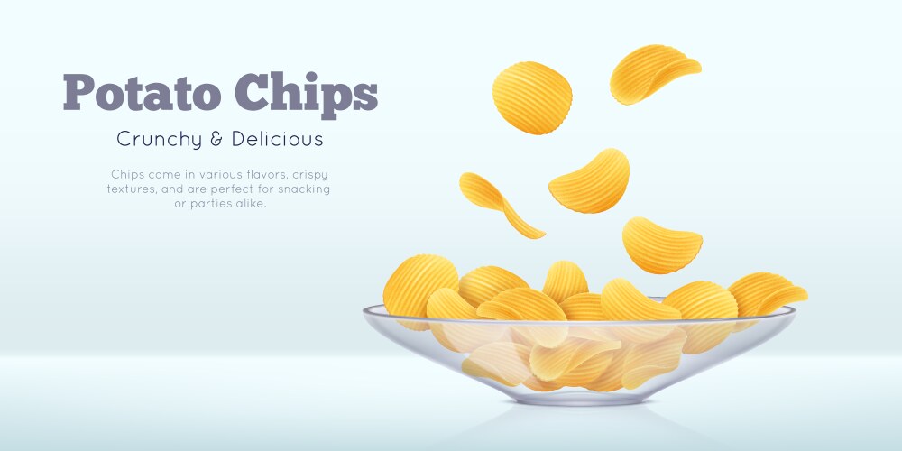 3d chips potato crisp snack heap wavy flying vector image