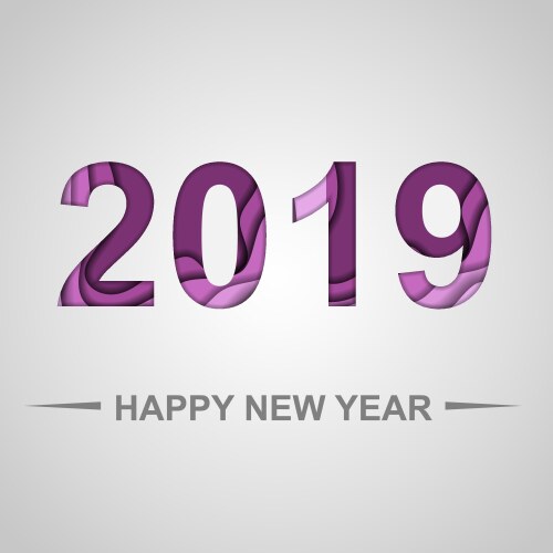 Happy new year 2019 with paper cut shapes vector image