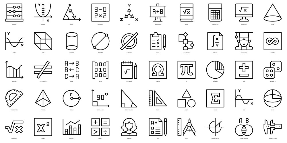 set of thin line maths icons vector image