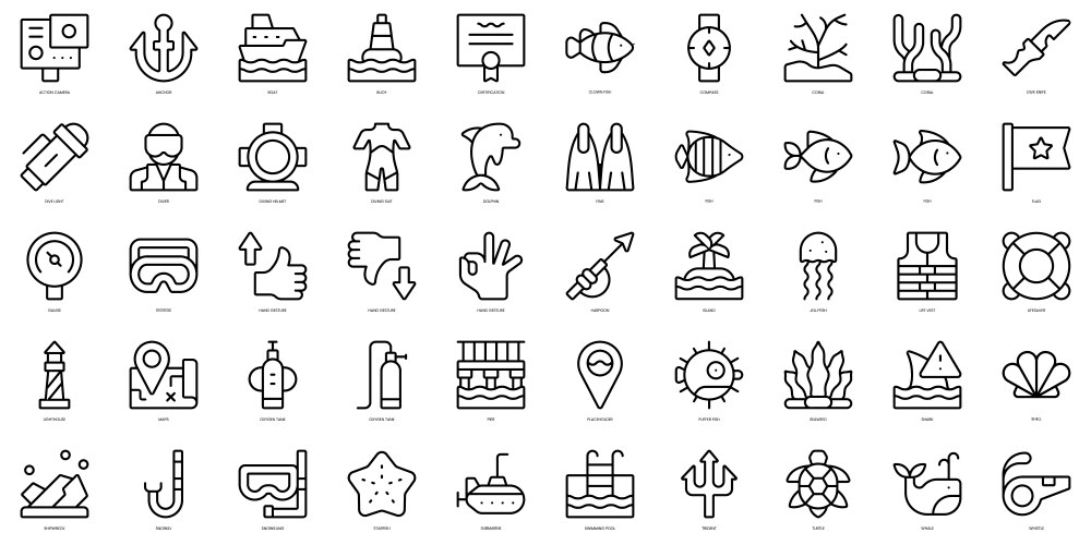 Set of thin line diving icons vector image