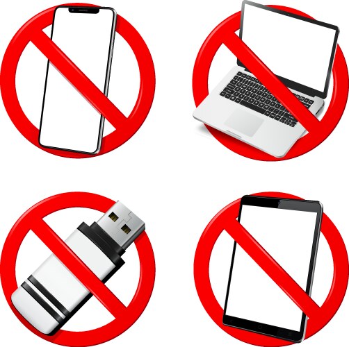 Not use digital devices set of prohibition sign vector image