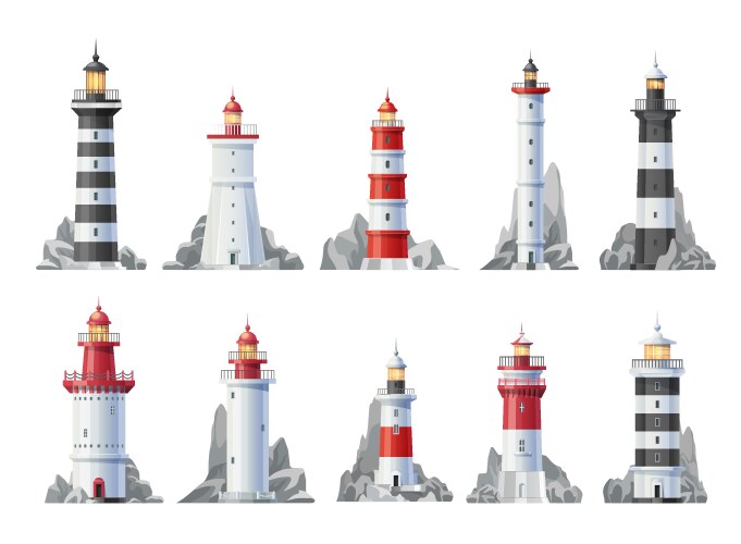 nautical lighthouse buildings isolated icons vector image