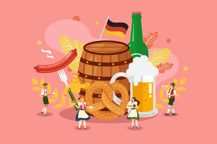 oktoberfest celebration party with tiny people vector image